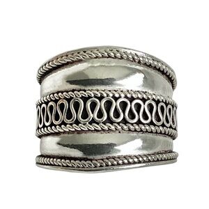 Silver .925 Vintage Eternal Curve Ring Chunky Wide Band Ring Handmade Size 9.5